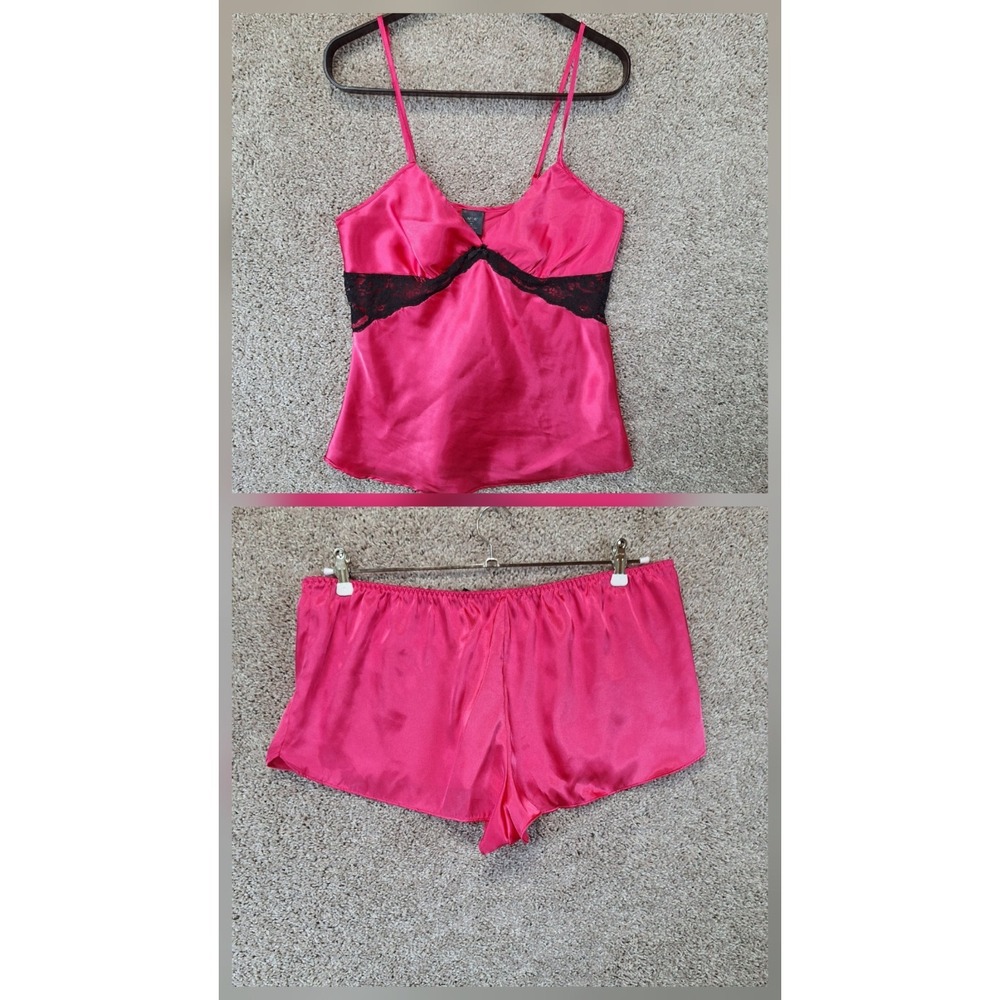 Apt. 9 Sleepwear 2 Piece‎ Set Women's XL Pink Satin Lace Trim Spaghetti Straps